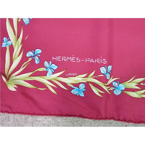 Hermes Silk Scarf - Rich Magenta with Floral Design - Picture 7 of 11